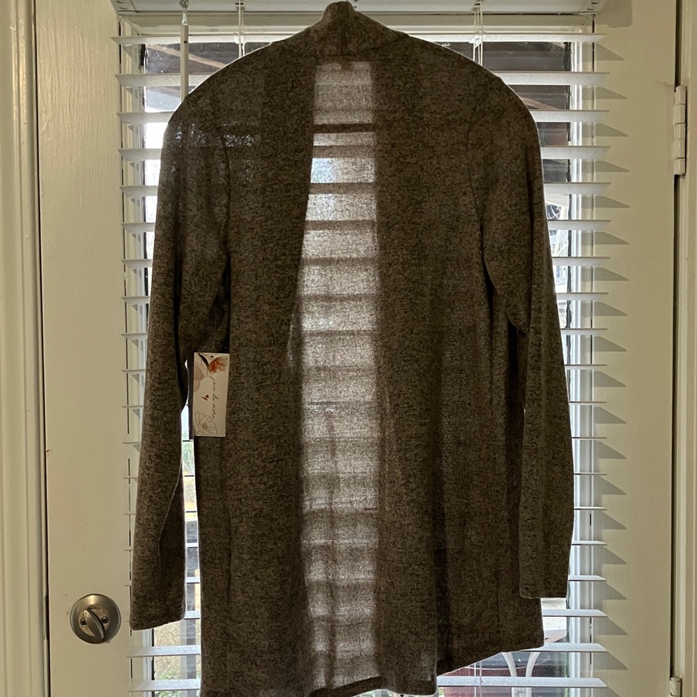 Elegant Gray Open Front Cardigan - Picture 8 of 9